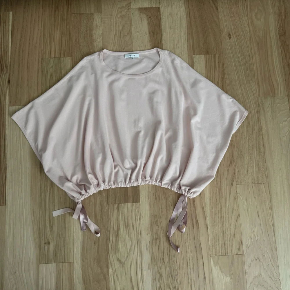 Milly Elastic Tie Hem Pink Top Boat Neck Oversized Size Small - Picture 3 of 11